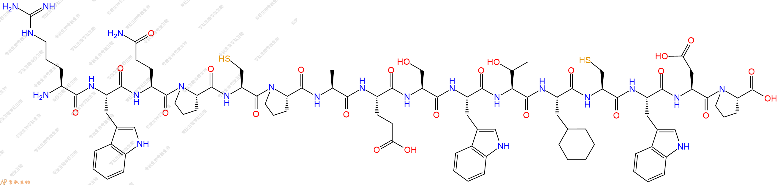 专肽生物产品H2N-Arg-Trp-Gln-Pro-Cys-Pro-Ala-Glu-Ser-Trp-Thr-Cha-Cys-Trp-Asp-Pro-COOH