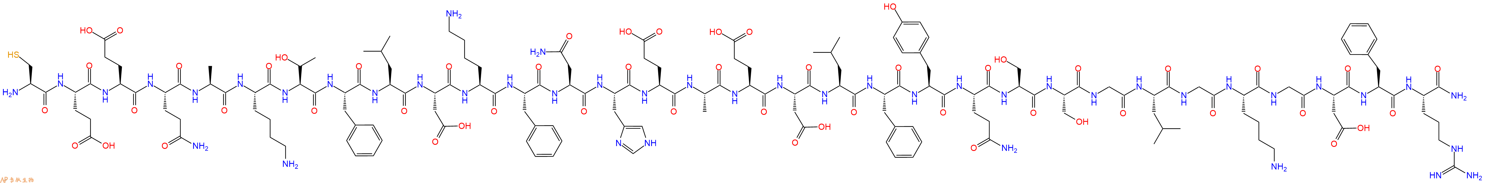 专肽生物产品H2N-Cys-Glu-Glu-Gln-Ala-Lys-Thr-Phe-Leu-Asp-Lys-Phe-Asn-His-Glu-Ala-Glu-Asp-Leu-Phe-Tyr-Gln-Ser-Ser-Gly-Leu-Gly-Lys-Gly-Asp-Phe-Arg-NH2