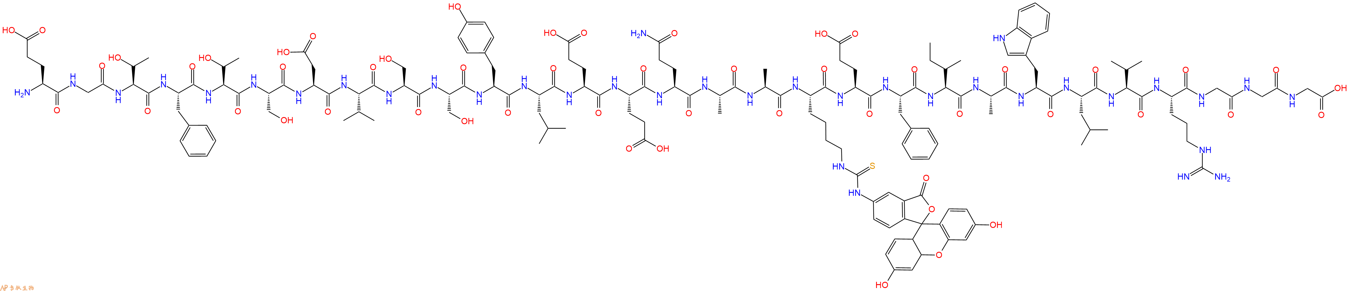 专肽生物产品H2N-Glu-Gly-Thr-Phe-Thr-Ser-Asp-Val-Ser-Ser-Tyr-Leu-Glu-Glu-Gln-Ala-Ala-Lys(Fitc)-Glu-Phe-Ile-Ala-Trp-Leu-Val-Arg-Gly-Gly-Gly-COOH