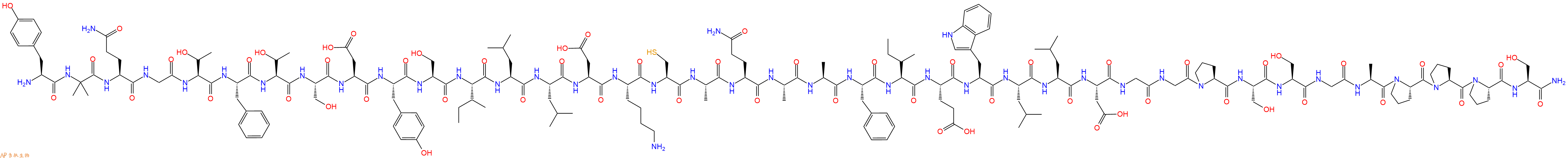 专肽生物产品H2N-Tyr-Aib-Gln-Gly-Thr-Phe-Thr-Ser-Asp-Tyr-Ser-Ile-Leu-Leu-Asp-Lys-Cys-Ala-Gln-Ala-Ala-Phe-Ile-Glu-Trp-Leu-Leu-Asp-Gly-Gly-Pro-Ser-Ser-Gly-Ala-Pro-Pro-Pro-Ser-NH2