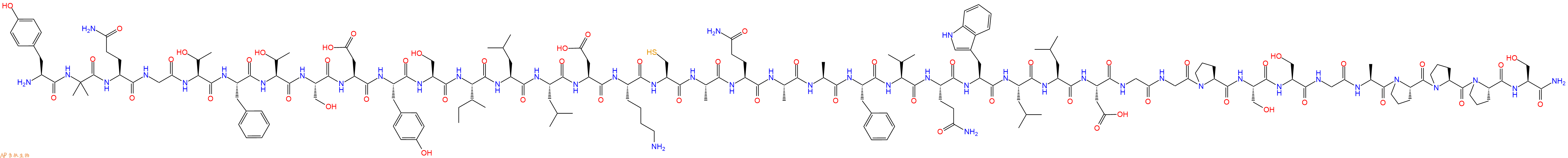 专肽生物产品H2N-Tyr-Aib-Gln-Gly-Thr-Phe-Thr-Ser-Asp-Tyr-Ser-Ile-Leu-Leu-Asp-Lys-Cys-Ala-Gln-Ala-Ala-Phe-Val-Gln-Trp-Leu-Leu-Asp-Gly-Gly-Pro-Ser-Ser-Gly-Ala-Pro-Pro-Pro-Ser-NH2