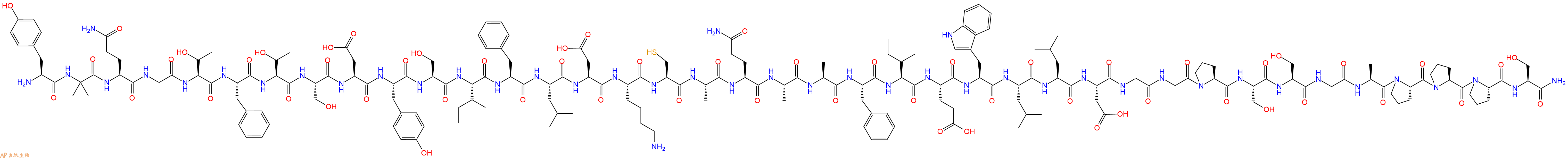 专肽生物产品H2N-Tyr-Aib-Gln-Gly-Thr-Phe-Thr-Ser-Asp-Tyr-Ser-Ile-Phe-Leu-Asp-Lys-Cys-Ala-Gln-Ala-Ala-Phe-Ile-Glu-Trp-Leu-Leu-Asp-Gly-Gly-Pro-Ser-Ser-Gly-Ala-Pro-Pro-Pro-Ser-NH2