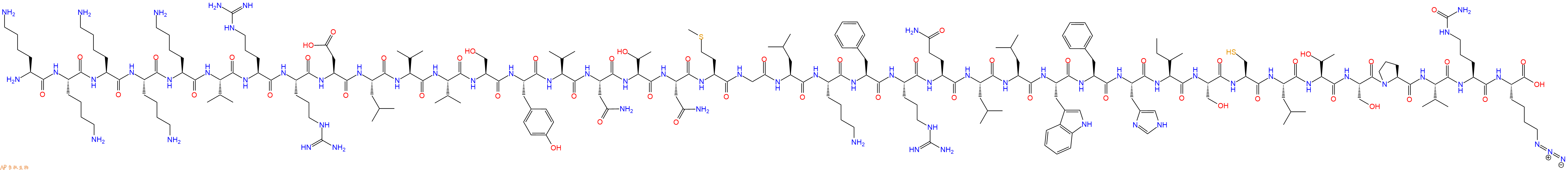 专肽生物产品H2N-Lys-Lys-Lys-Lys-Lys-Val-Arg-Arg-Asp-Leu-Val-Val-Ser-Tyr-Val-Asn-Thr-Asn-Met-Gly-Leu-Lys-Phe-Arg-Gln-Leu-Leu-Trp-Phe-His-Ile-Ser-Cys-Leu-Thr-Ser-Pro-Val-Cit-Lys(N3)-COOH