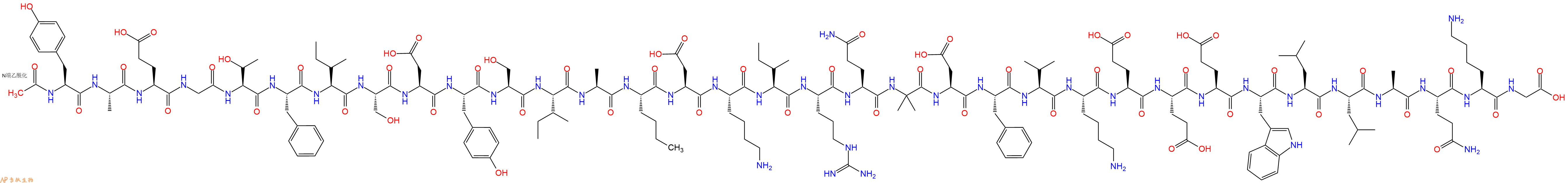 专肽生物产品Ac-Tyr-Ala-Glu-Gly-Thr-Phe-Ile-Ser-Asp-Tyr-Ser-Ile-Ala-Nle-Asp-Lys-Ile-Arg-Gln-Aib-Asp-Phe-Val-Lys-Glu-Glu-Glu-Trp-Leu-Leu-Ala-Gln-Lys-Gly-COOH