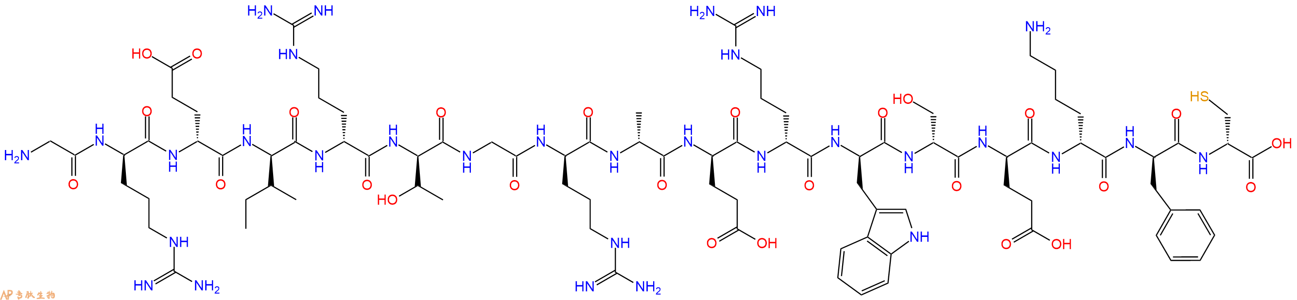 专肽生物产品H2N-Gly-DArg-DGlu-DIle-DArg-DThr-Gly-DArg-DAla-DGlu-DArg-DTrp-DSer-DGlu-DLys-DPhe-DCys-COOH