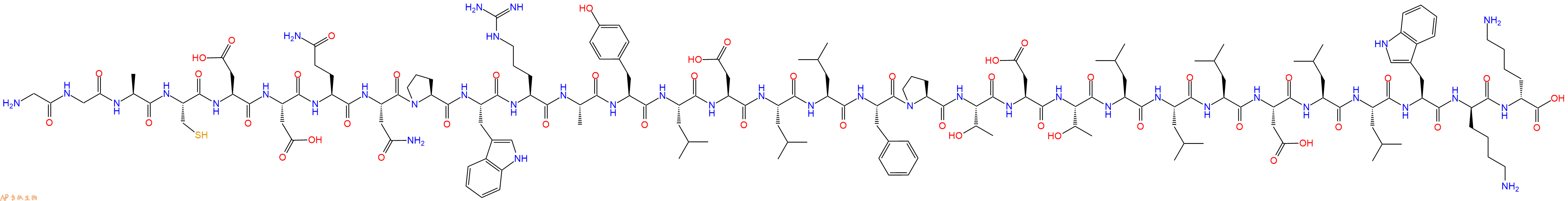 专肽生物产品H2N-Gly-Gly-Ala-Cys-Asp-Asp-Gln-Asn-Pro-Trp-Arg-Ala-Tyr-Leu-Asp-Leu-Leu-Phe-Pro-Thr-Asp-Thr-Leu-Leu-Leu-Asp-Leu-Leu-Trp-DLys-DLys-COOH