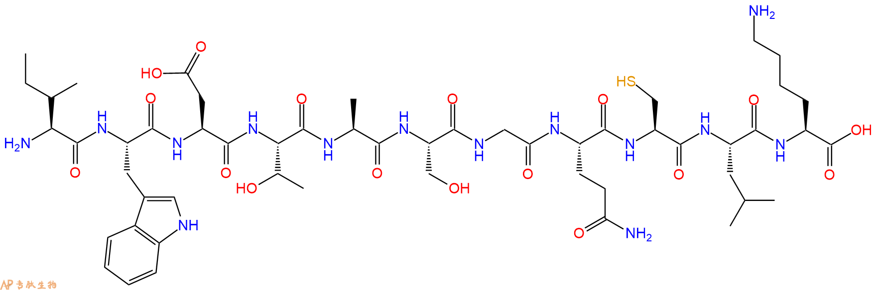 专肽生物产品H2N-Ile-Trp-Asp-Thr-Ala-Ser-Gly-Gln-Cys-Leu-Lys-COOH