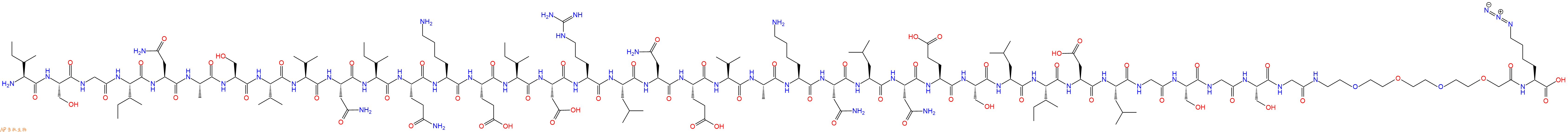 专肽生物产品Ile-Ser-Gly-Ile-Asn-Ala-Ser-Val-Val-Asn-Ile-Gln-Lys-Glu-Ile-Asp-Arg-Leu-Asn-Glu-Val-Ala-Lys-Asn-Leu-Asn-Glu-Ser-Leu-Ile-Asp-Leu-Gly-Ser-Gly-Ser-Gly-PEG4-Lys(N3)