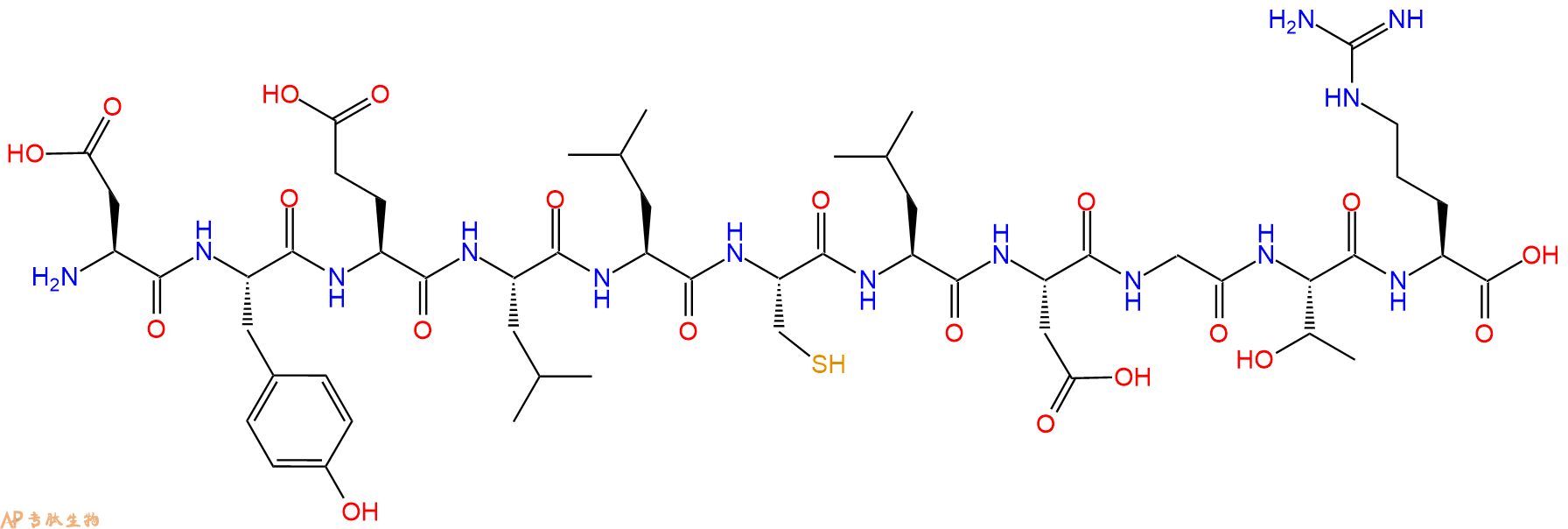 专肽生物产品H2N-Asp-Tyr-Glu-Leu-Leu-Cys-Leu-Asp-Gly-Thr-Arg-COOH