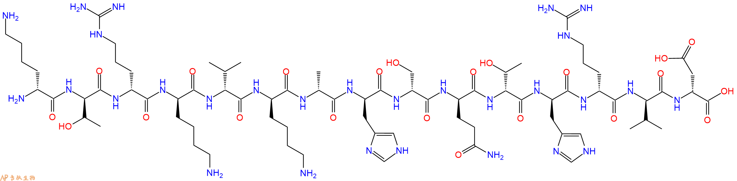 专肽生物产品H2N-DLys-DThr-DArg-DLys-DVal-DLys-DAla-DHis-DSer-DGln-DThr-DHis-DArg-DVal-DAsp-COOH