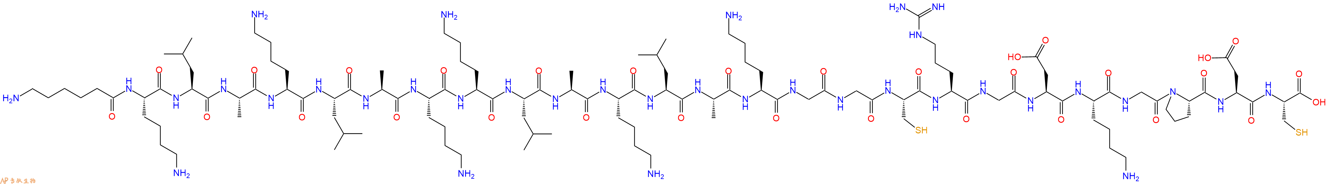 专肽生物产品H2N-Ahx-Lys-Leu-Ala-Lys-Leu-Ala-Lys-Lys-Leu-Ala-Lys-Leu-Ala-Lys-Gly-Gly-Cys-Arg-Gly-Asp-Lys-Gly-Pro-Asp-Cys-COOH