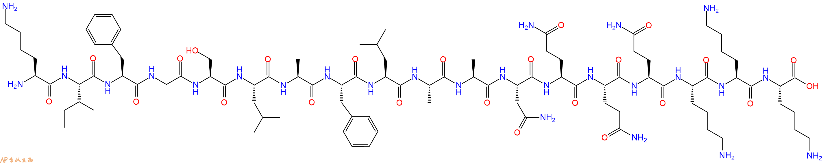 专肽生物产品H2N-Lys-Ile-Phe-Gly-Ser-Leu-Ala-Phe-Leu-Ala-Ala-Asn-Gln-Gln-Gln-Lys-Lys-Lys-COOH