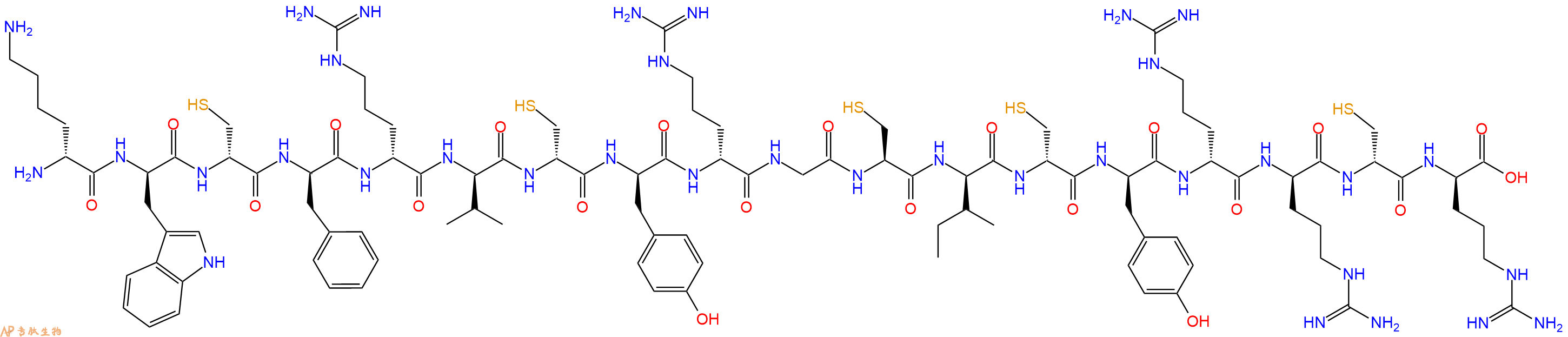 专肽生物产品H2N-DLys-DTrp-DCys-DPhe-DArg-DVal-DCys-DTyr-DArg-Gly-Cys-DIle-DCys-DTyr-DArg-DArg-DCys-DArg-COOH
