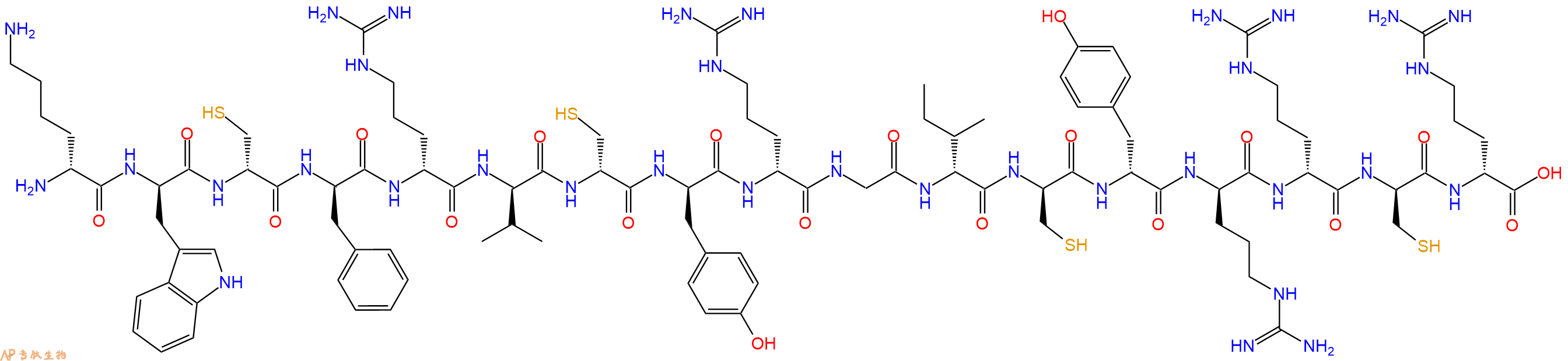 专肽生物产品H2N-DLys-DTrp-DCys-DPhe-DArg-DVal-DCys-DTyr-DArg-Gly-DIle-DCys-DTyr-DArg-DArg-DCys-DArg-COOH