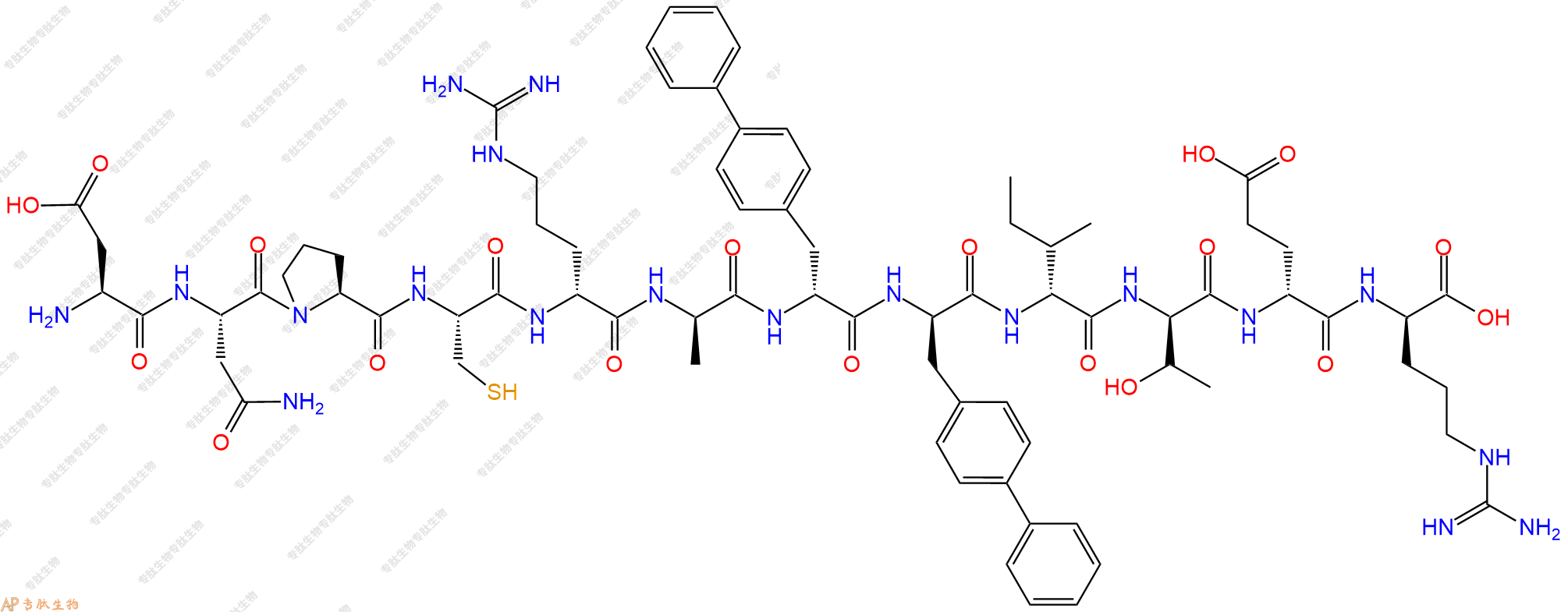 专肽生物产品H2N-Asp-Asn-Pro-Cys-DArg-DAla-DBip-DBip-DIle-DThr-DGlu-DArg-COOH