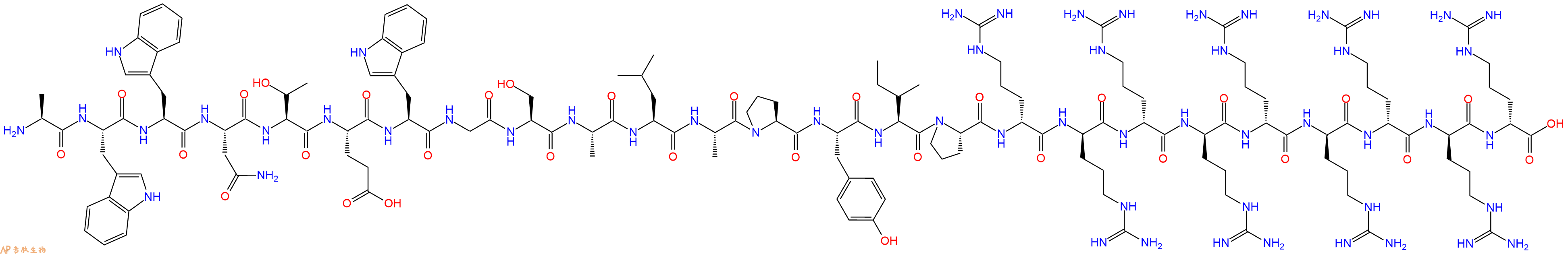 专肽生物产品H2N-Ala-Trp-Trp-Asn-Thr-Glu-Trp-Gly-Ser-Ala-Leu-Ala-Pro-Tyr-Ile-Pro-DArg-DArg-DArg-DArg-DArg-DArg-DArg-DArg-DArg-COOH