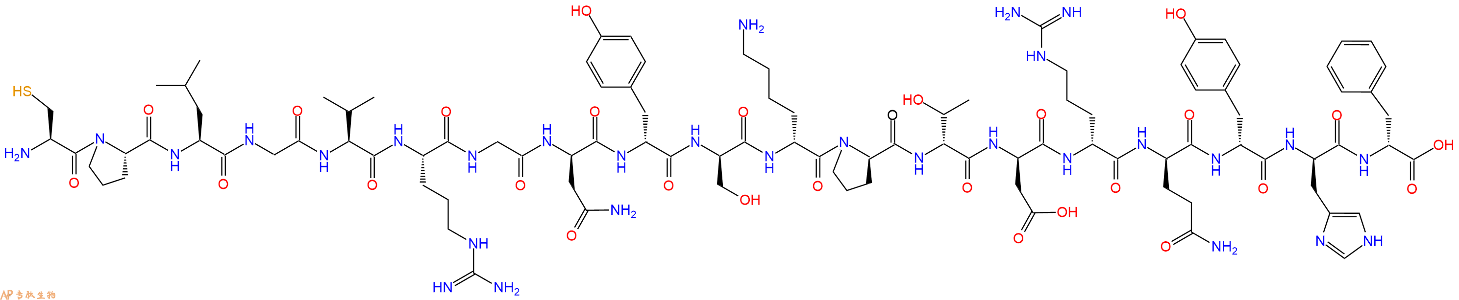 专肽生物产品H2N-Cys-Pro-Leu-Gly-Val-Arg-Gly-DAsn-DTyr-DSer-DLys-DPro-DThr-DAsp-DArg-DGln-DTyr-DHis-DPhe-COOH