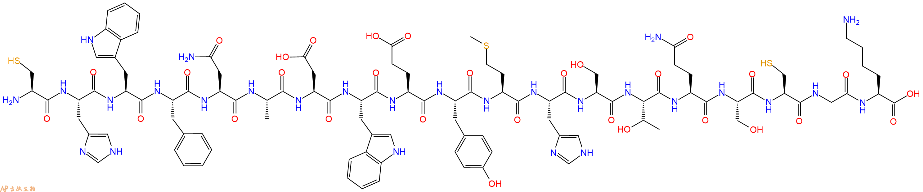 专肽生物产品H2N-Cys-His-Trp-Phe-Asn-Ala-Asp-Trp-Glu-Tyr-Met-His-Ser-Thr-Gln-Ser-Cys-Gly-Lys-COOH