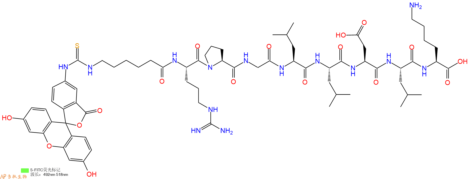 专肽生物产品5FITC-Ahx-Arg-Pro-Gly-Leu-Leu-Asp-Leu-Lys-COOH