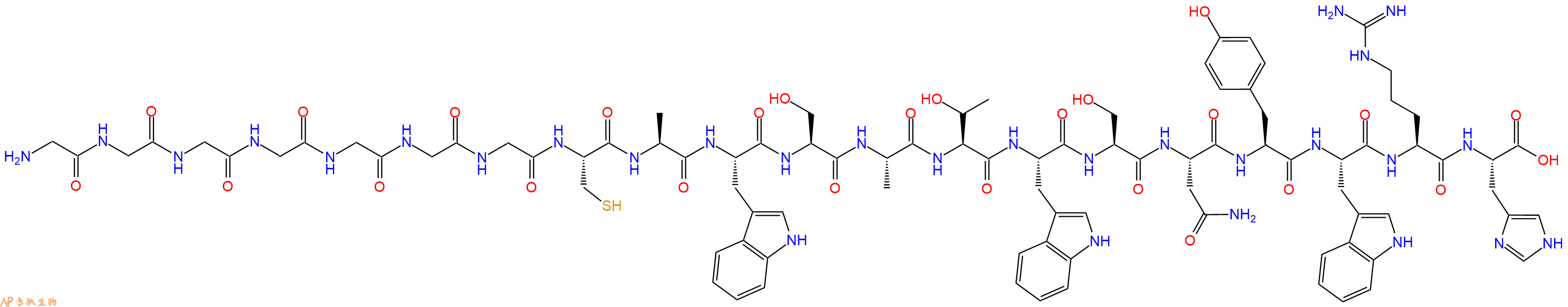 专肽生物产品H2N-Gly-Gly-Gly-Gly-Gly-Gly-Gly-Cys-Ala-Trp-Ser-Ala-Thr-Trp-Ser-Asn-Tyr-Trp-Arg-His-COOH