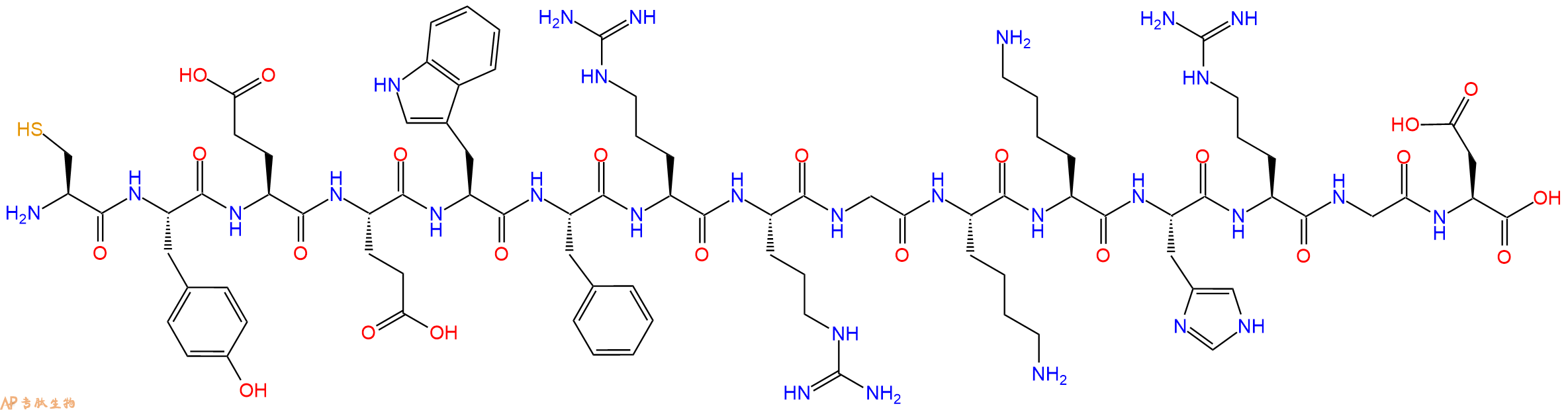专肽生物产品H2N-Cys-Tyr-Glu-Glu-Trp-Phe-Arg-Arg-Gly-Lys-Lys-His-Arg-Gly-Asp-COOH