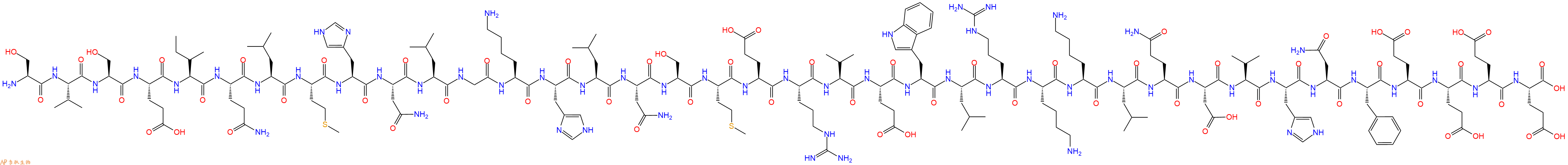 专肽生物产品H2N-Ser-Val-Ser-Glu-Ile-Gln-Leu-Met-His-Asn-Leu-Gly-Lys-His-Leu-Asn-Ser-Met-Glu-Arg-Val-Glu-Trp-Leu-Arg-Lys-Lys-Leu-Gln-Asp-Val-His-Asn-Phe-Glu-Glu-Glu-Glu-COOH
