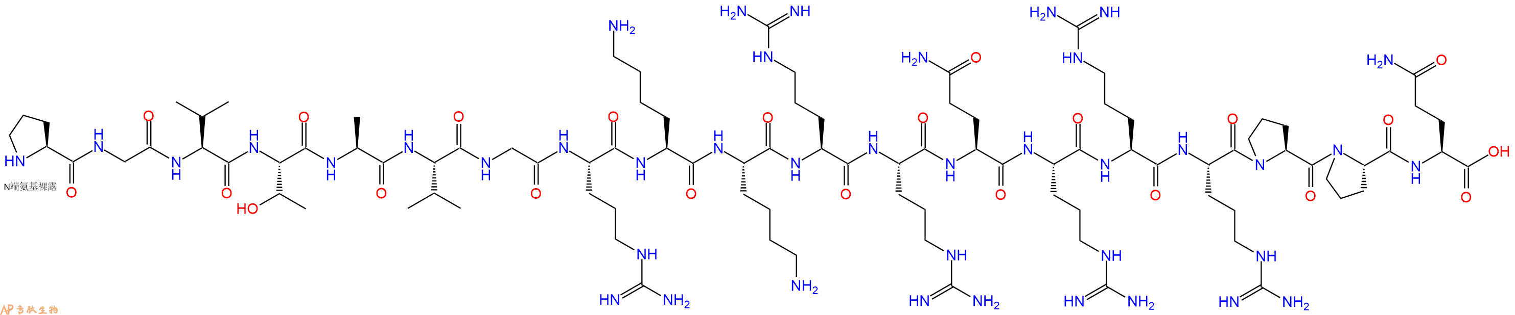 专肽生物产品H2N-Pro-Gly-Val-Thr-Ala-Val-Gly-Arg-Lys-Lys-Arg-Arg-Gln-Arg-Arg-Arg-Pro-Pro-Gln-COOH