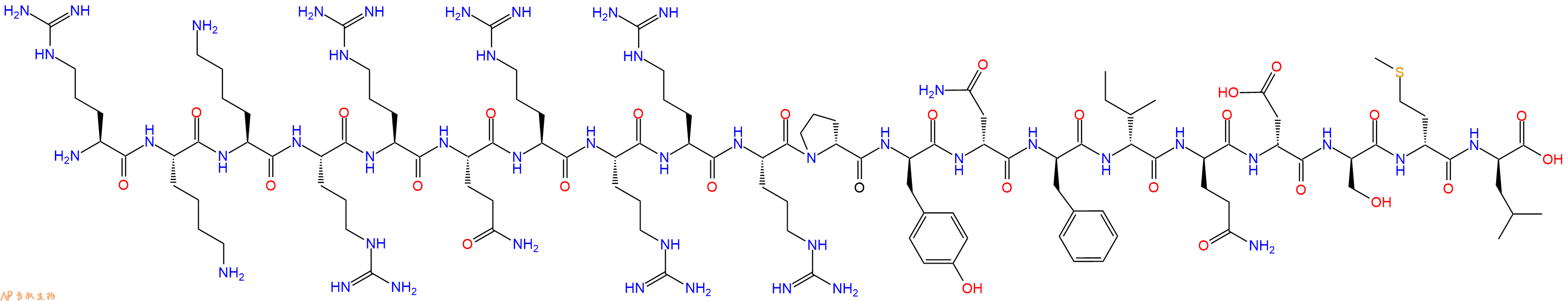 专肽生物产品H2N-Arg-Lys-Lys-Arg-Arg-Gln-Arg-Arg-Arg-Arg-DPro-DTyr-DAsn-DPhe-DIle-DGln-DAsp-DSer-DMet-DLeu-COOH