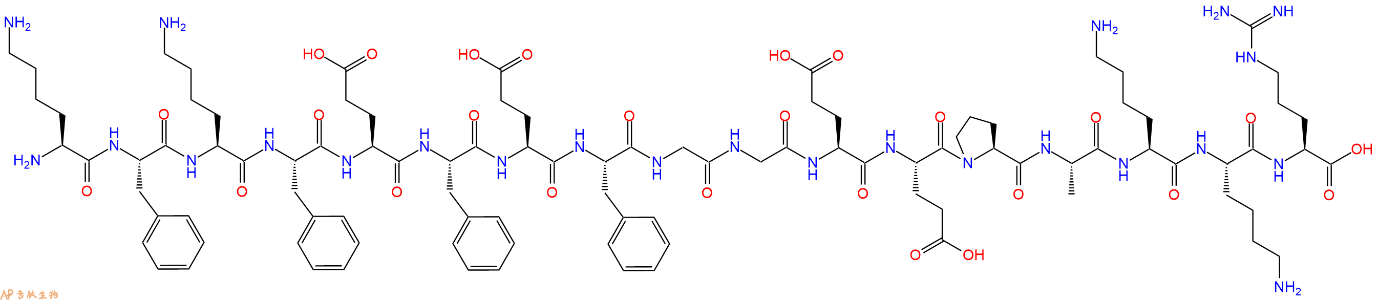 专肽生物产品H2N-Lys-Phe-Lys-Phe-Glu-Phe-Glu-Phe-Gly-Gly-Glu-Glu-Pro-Ala-Lys-Lys-Arg-COOH