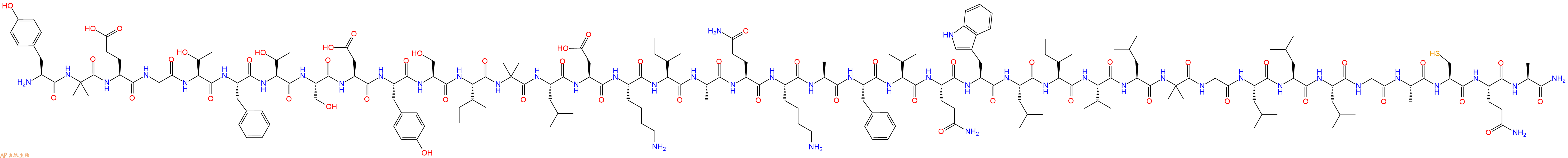 专肽生物产品H2N-Tyr-Aib-Glu-Gly-Thr-Phe-Thr-Ser-Asp-Tyr-Ser-Ile-Aib-Leu-Asp-Lys-Ile-Ala-Gln-Lys-Ala-Phe-Val-Gln-Trp-Leu-Ile-Val-Leu-Aib-Gly-Leu-Leu-Leu-Gly-Ala-Cys-Gln-Ala-NH2