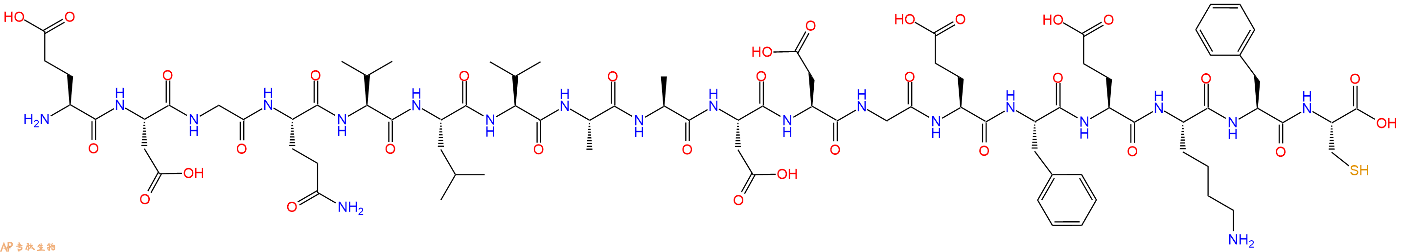 专肽生物产品H2N-Glu-Asp-Gly-Gln-Val-Leu-Val-Ala-Ala-Asp-Asp-Gly-Glu-Phe-Glu-Lys-Phe-Cys-COOH