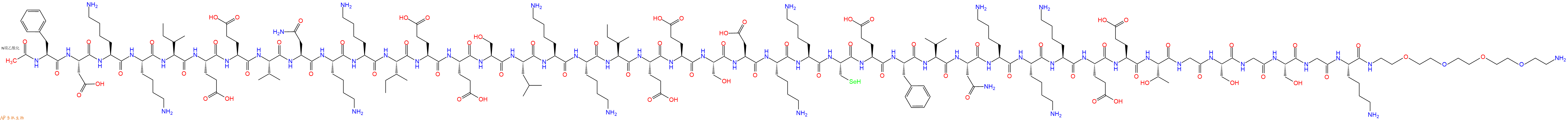 专肽生物产品Ac-Phe-Asp-Lys-Lys-Ile-Glu-Glu-Val-Asn-Lys-Lys-Ile-Glu-Glu-Ser-Leu-Lys-Lys-Ile-Glu-Glu-Ser-Asp-Lys-Lys-Sec-Glu-Phe-Val-Asn-Lys-Lys-Lys-Glu-Glu-Thr-Gly-Ser-Gly-Ser-Gly-Lys-PEG4-amine