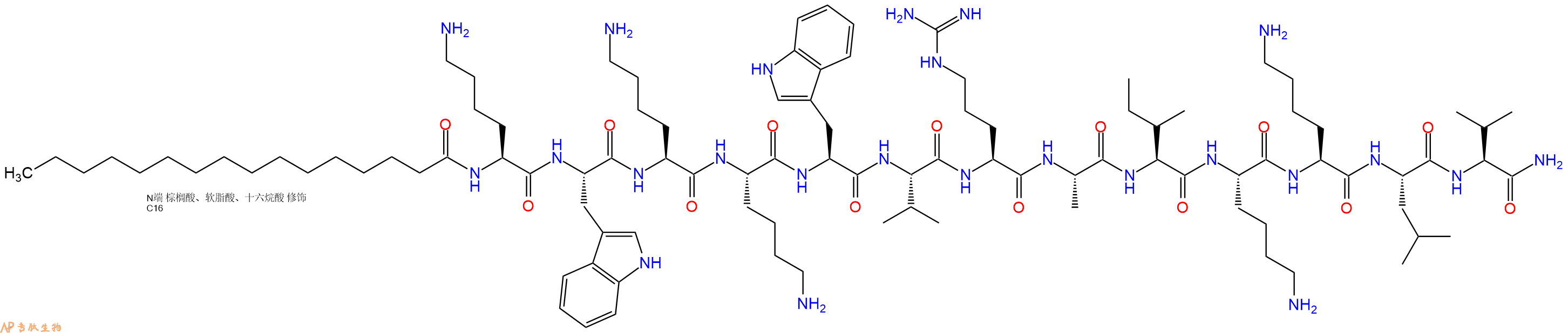 专肽生物产品Palmiticacid-Lys-Trp-Lys-Lys-Trp-Val-Arg-Ala-Ile-Lys-Lys-Leu-Val-NH2