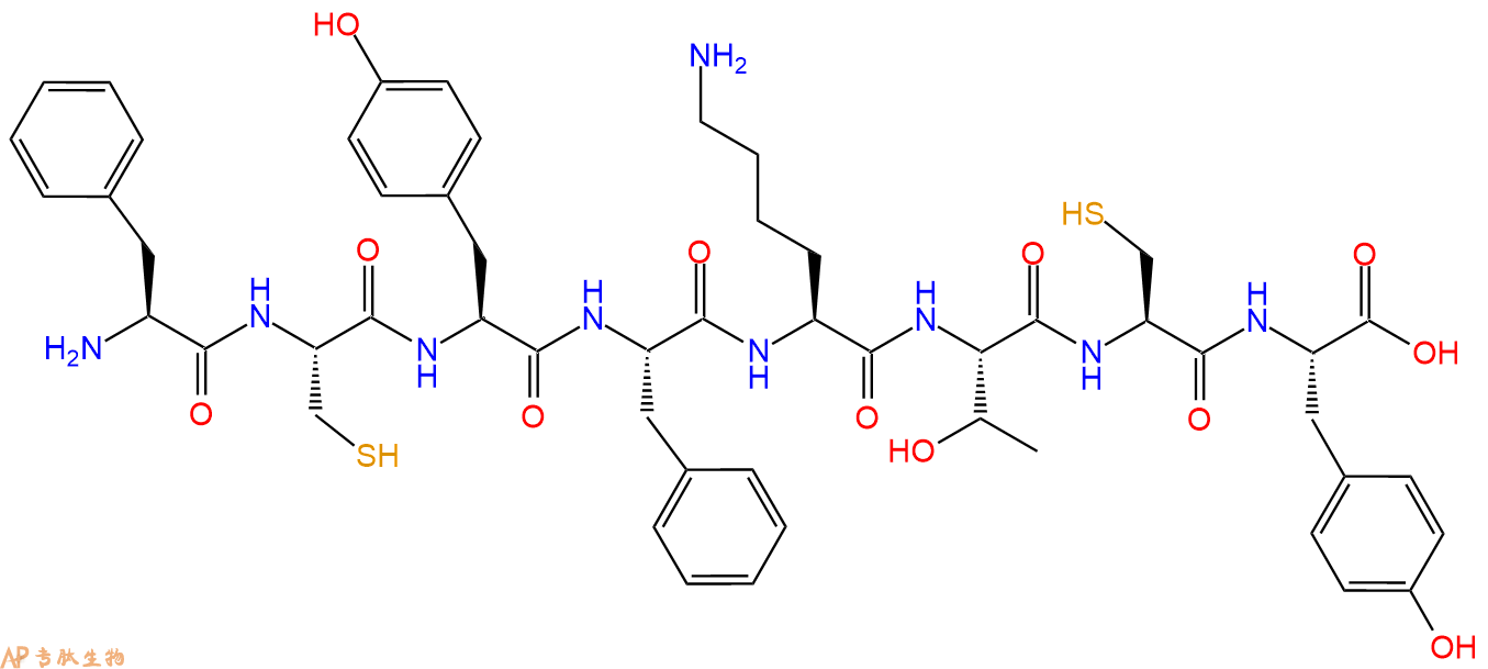 专肽生物产品H2N-Phe-Cys-Tyr-Phe-Lys-Thr-Cys-Tyr-COOH