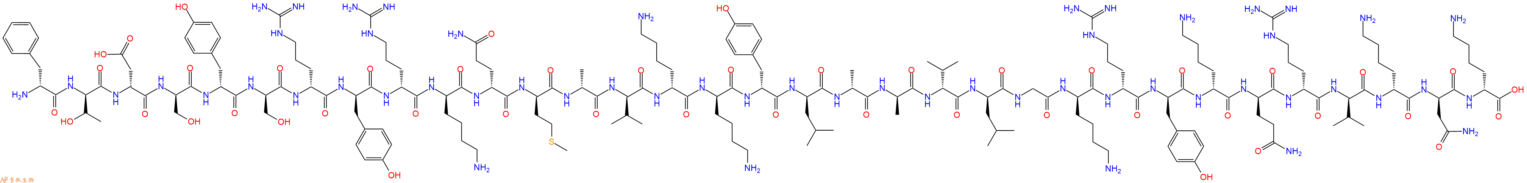专肽生物产品H2N-DPhe-DThr-DAsp-DSer-DTyr-DSer-DArg-DTyr-DArg-DLys-DGln-DMet-DAla-DVal-DLys-DLys-DTyr-DLeu-DAla-DAla-DVal-DLeu-Gly-DLys-DArg-DTyr-DLys-DGln-DArg-DVal-DLys-DAsn-DLys-COOH