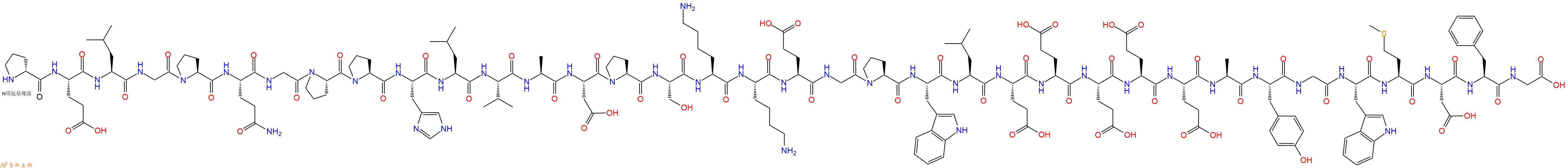 专肽生物产品H2N-DPro-Glu-Leu-Gly-Pro-Gln-Gly-Pro-Pro-His-Leu-Val-Ala-Asp-Pro-Ser-Lys-Lys-Glu-Gly-Pro-Trp-Leu-Glu-Glu-Glu-Glu-Glu-Ala-Tyr-Gly-Trp-Met-Asp-Phe-Gly-COOH