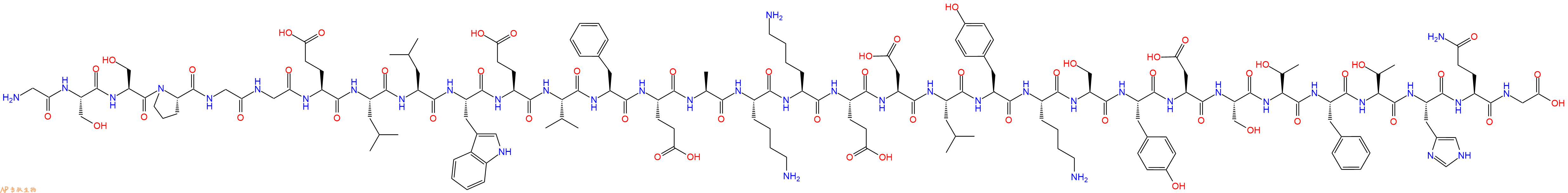 专肽生物产品H2N-Gly-Ser-Ser-Pro-Gly-Gly-Glu-Leu-Leu-Trp-Glu-Val-Phe-Glu-Ala-Lys-Lys-Glu-Asp-Leu-Tyr-Lys-Ser-Tyr-Asp-Ser-Thr-Phe-Thr-His-Gln-Gly-COOH