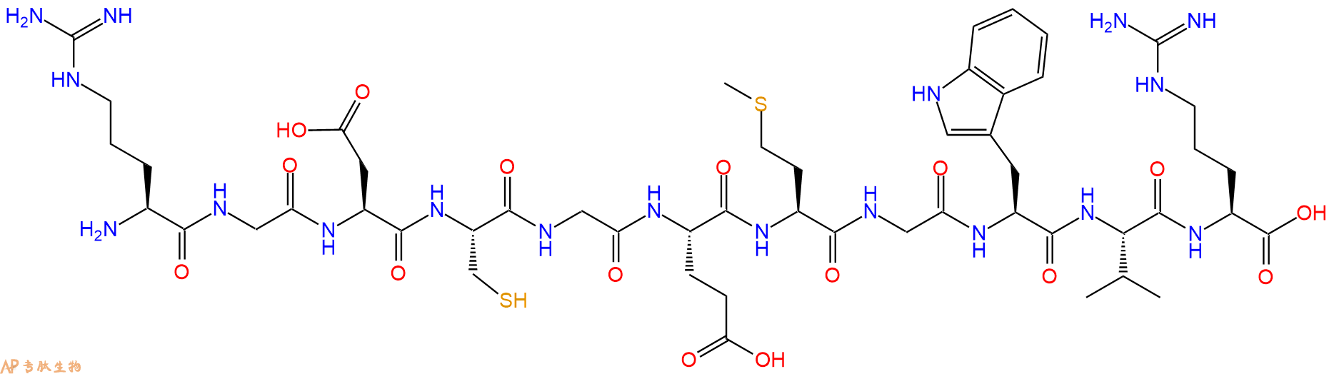 专肽生物产品H2N-Arg-Gly-Asp-Cys-Gly-Glu-Met-Gly-Trp-Val-Arg-COOH