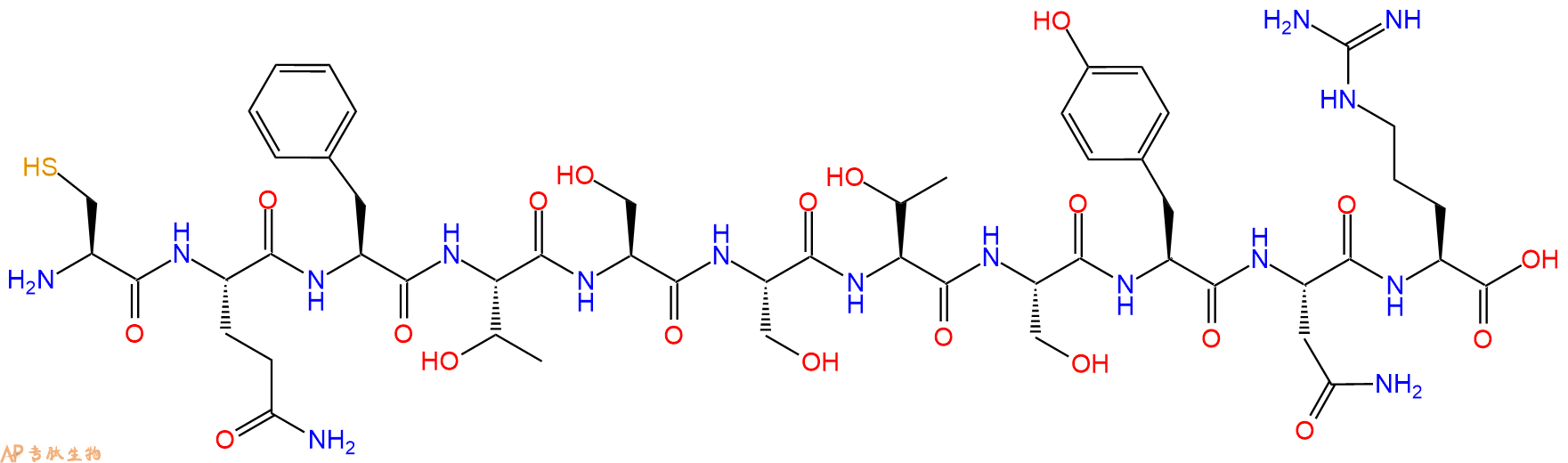 专肽生物产品H2N-Cys-Gln-Phe-Thr-Ser-Ser-Thr-Ser-Tyr-Asn-Arg-COOH
