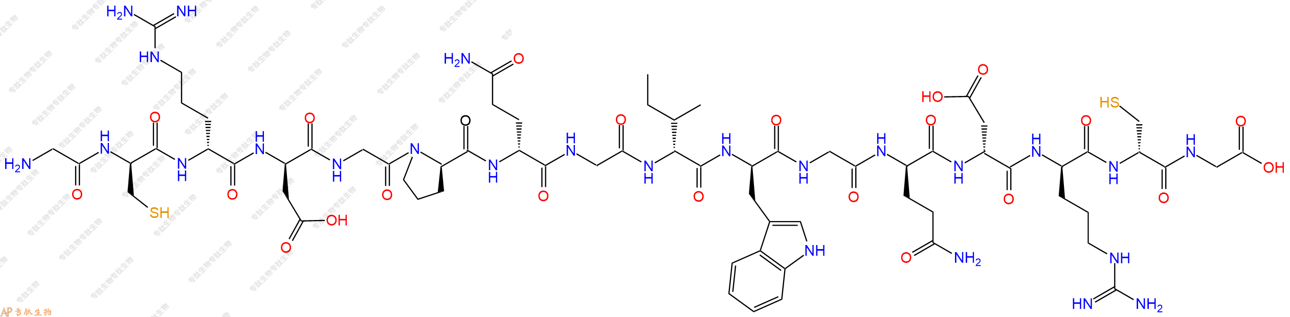 专肽生物产品H2N-Gly-DCys-DArg-DAsp-Gly-DPro-DGln-Gly-DIle-DTrp-Gly-DGln-DAsp-DArg-DCys-Gly-COOH