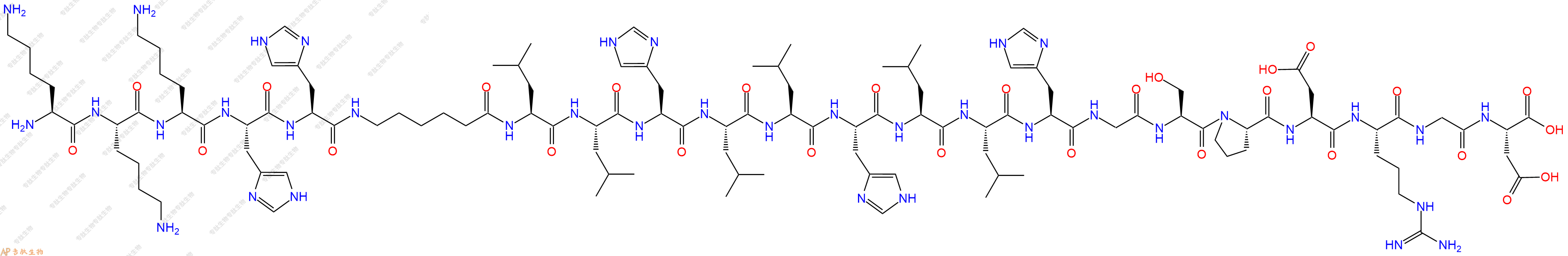 专肽生物产品H2N-Lys-Lys-Lys-His-His-Acp-Leu-Leu-His-Leu-Leu-His-Leu-Leu-His-Gly-Ser-Pro-Asp-Arg-Gly-Asp-COOH