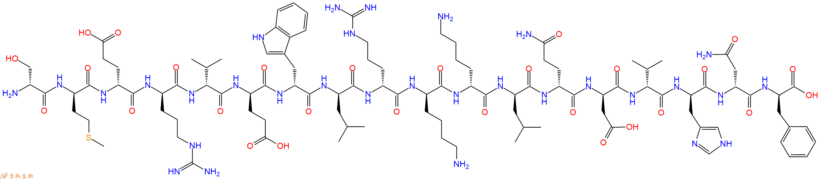 专肽生物产品H2N-DSer-DMet-DGlu-DArg-DVal-DGlu-DTrp-DLeu-DArg-DLys-DLys-DLeu-DGln-DAsp-DVal-DHis-DAsn-DPhe-COOH