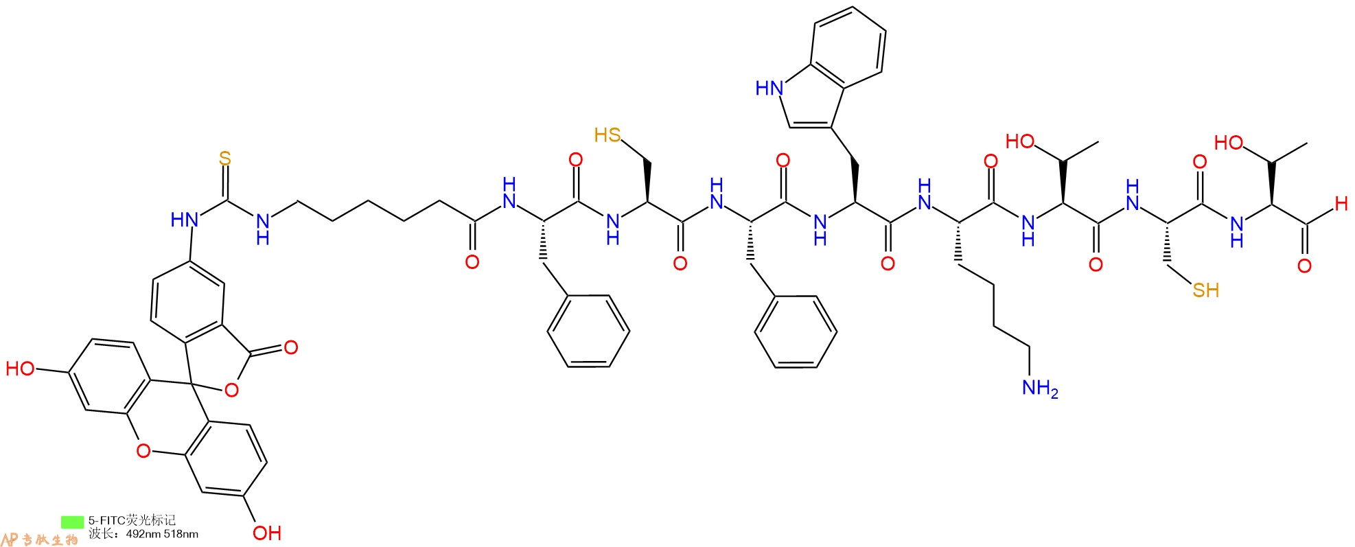 专肽生物产品5FITC-Ahx-Phe-Cys-Phe-Trp-Lys-Thr-Cys-Thr-CHO