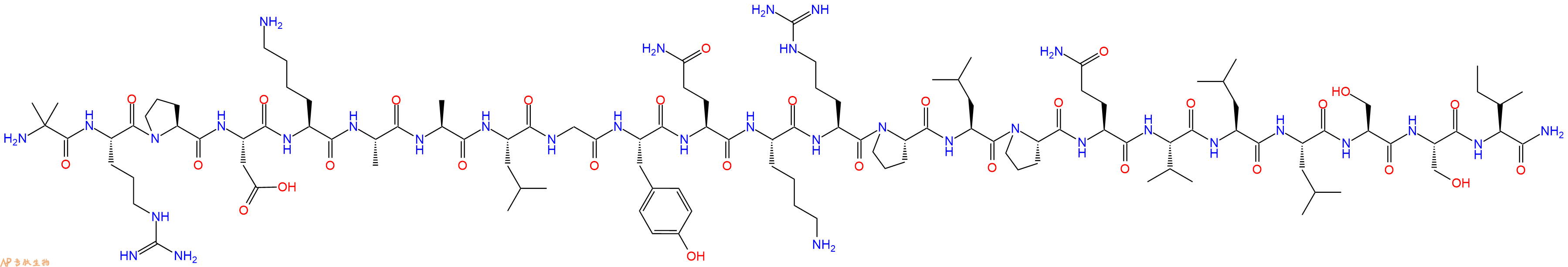 专肽生物产品H2N-Aib-Arg-Pro-Asp-Lys-Ala-Ala-Leu-Gly-Tyr-Gln-Lys-Arg-Pro-Leu-Pro-Gln-Val-Leu-Leu-Ser-Ser-Ile-NH2