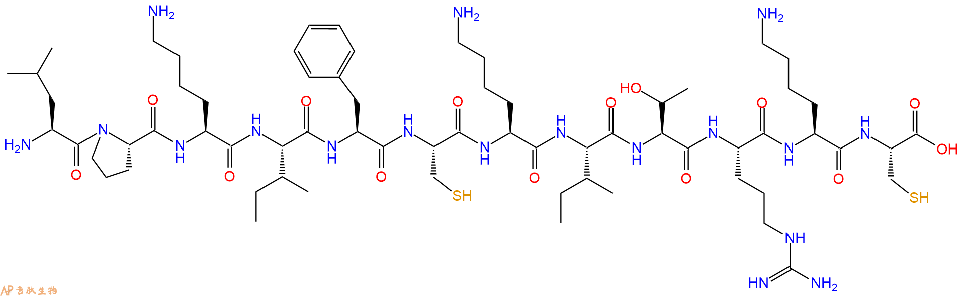 专肽生物产品H2N-Leu-Pro-Lys-Ile-Phe-Cys-Lys-Ile-Thr-Arg-Lys-Cys-COOH