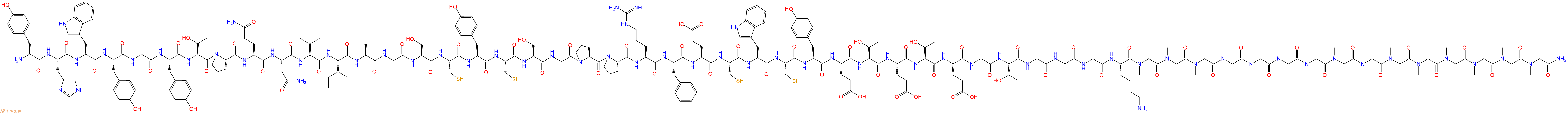 专肽生物产品H2N-Tyr-His-Trp-Tyr-Gly-Tyr-Thr-Pro-Gln-Asn-Val-Ile-Ala-Gly-Ser-Cys-Tyr-Cys-Ser-Gly-Pro-Pro-Arg-Phe-Glu-Cys-Trp-Cys-Tyr-Glu-Thr-Glu-Thr-Glu-Gly-Thr-Gly-Gly-Gly-Lys-Sar-Sar-Sar-Sar-Sar-Sar-Sar-Sar-Sar-Sar-Sar-Sar-Sar-Sar-Sar-NH2