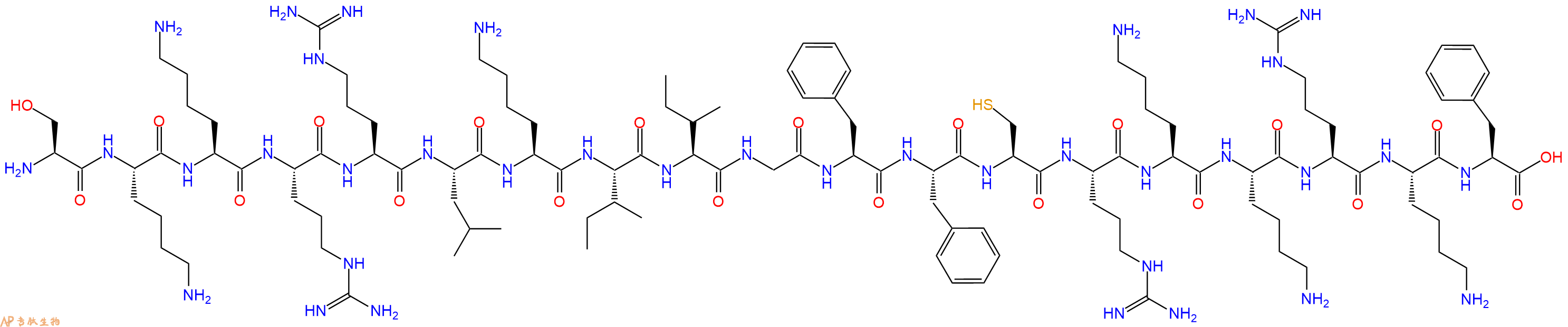 专肽生物产品H2N-Ser-Lys-Lys-Arg-Arg-Leu-Lys-Ile-Ile-Gly-Phe-Phe-Cys-Arg-Lys-Lys-Arg-Lys-Phe-COOH