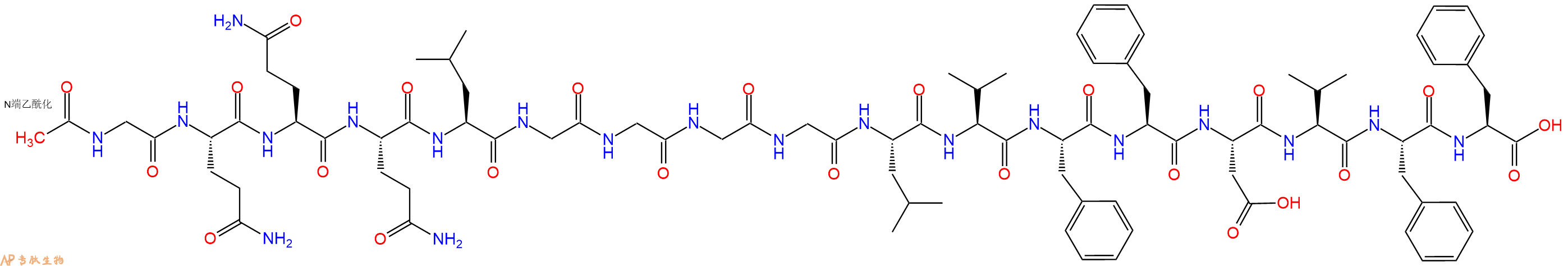 专肽生物产品Ac-Gly-Gln-Gln-Gln-Leu-Gly-Gly-Gly-Gly-Leu-Val-Phe-Phe-Asp-Val-Phe-Phe-COOH