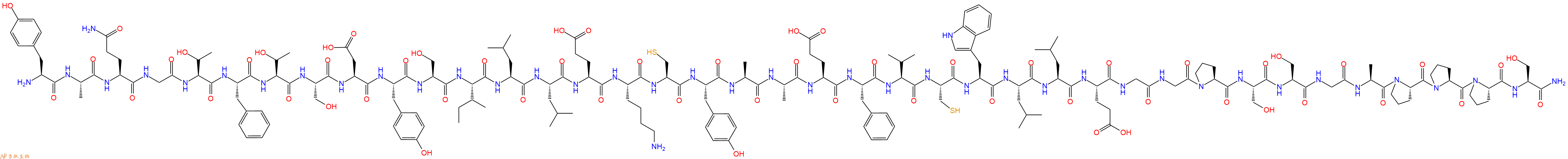专肽生物产品H2N-Tyr-Ala-Gln-Gly-Thr-Phe-Thr-Ser-Asp-Tyr-Ser-Ile-Leu-Leu-Glu-Lys-Cys-Tyr-Ala-Ala-Glu-Phe-Val-Cys-Trp-Leu-Leu-Glu-Gly-Gly-Pro-Ser-Ser-Gly-Ala-Pro-Pro-Pro-Ser-NH2