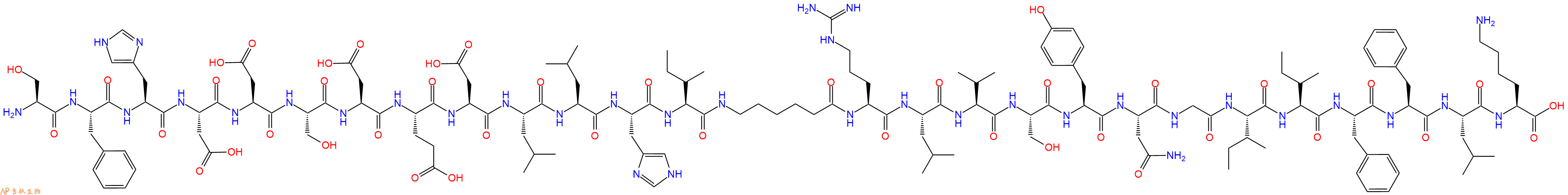 专肽生物产品H2N-Ser-Phe-His-Asp-Asp-Ser-Asp-Glu-Asp-Leu-Leu-His-Ile-Ahx-Arg-Leu-Val-Ser-Tyr-Asn-Gly-Ile-Ile-Phe-Phe-Leu-Lys-COOH